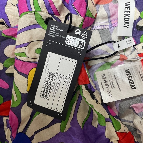 Weekday Womens harper Trouser Sz 40 hippie hearts colorful wide leg - Picture 6 of 8